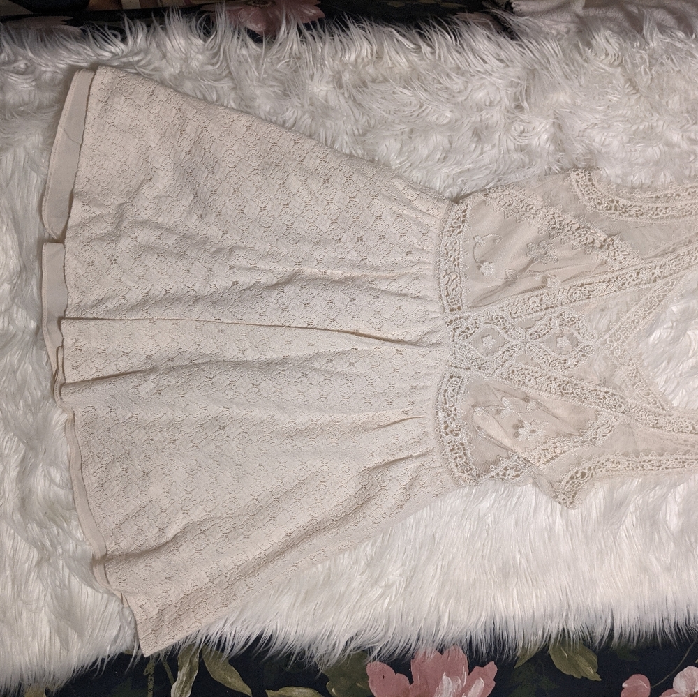 Free People Cream Lace and Crochet Mini Dress